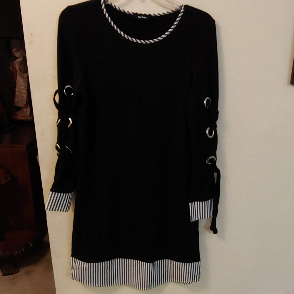 Tacera Vintage Black Tunic Dress.  Lace up sleeves